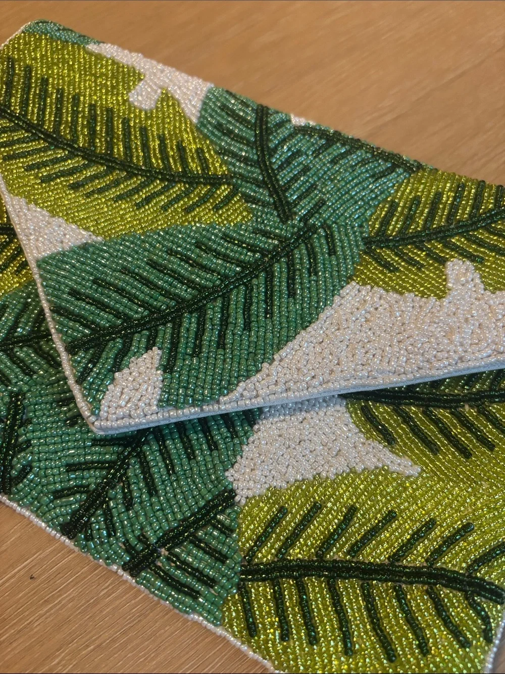 NEW New York & Company Tropical Leaf Beaded Clutch